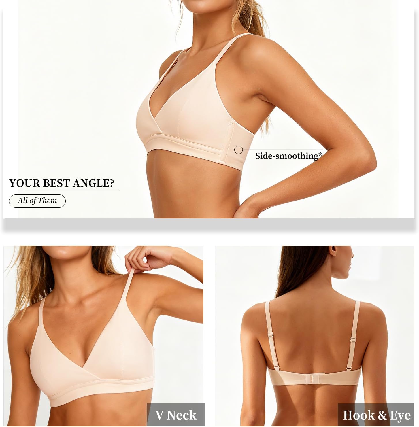 V Neck Cotton Bra No Underwire Padded Breathable Comfortable Bras for Women Everyday Triangle Bralette for AAA-B Cup - Image 4