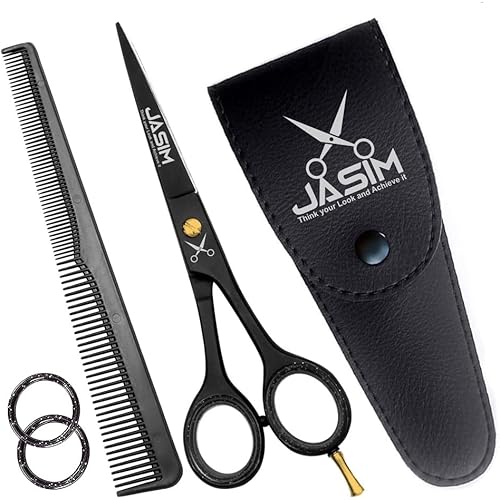 JaSiM Hair Scissors - Hair Cutting Scissors – 6.5” Scissors to Cut Hair - Hair Shears (Black & Gold)