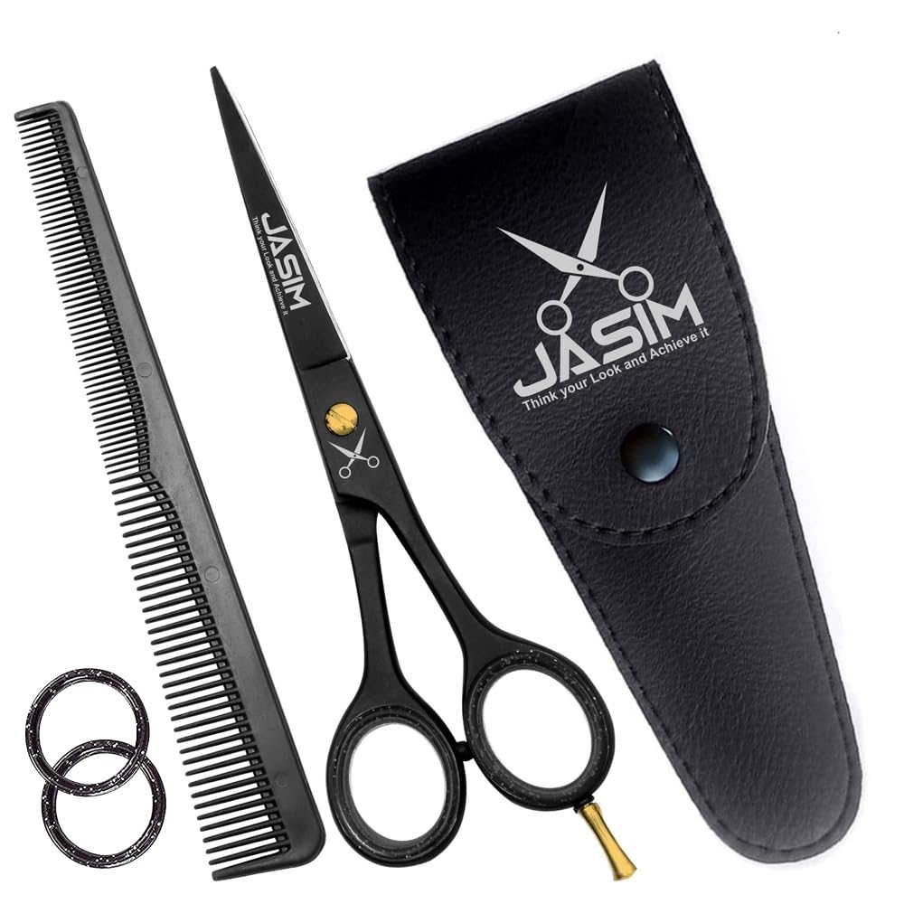 JaSiM Professional Hair Scissors - Black Hair Cutting Scissors – 6.5” Scissors to Cut Hair - Tijeras De Peluqueria Profesional - Shears for Hair Cutting (Black & Gold)