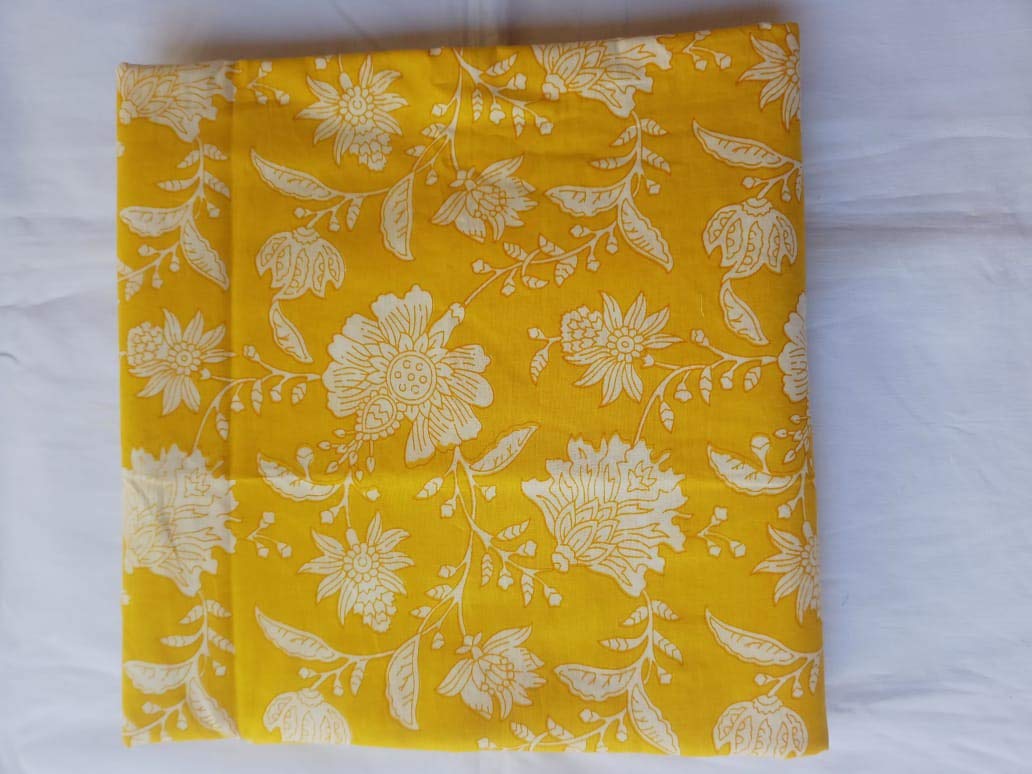 Printed Cotton Cloth Materiel Natural Yellow florwar Fabric Running Jaipuri Hand Block Printed Women Dress Material Kurtis Natural 44" Inches Width 2..5 Meter-image-6