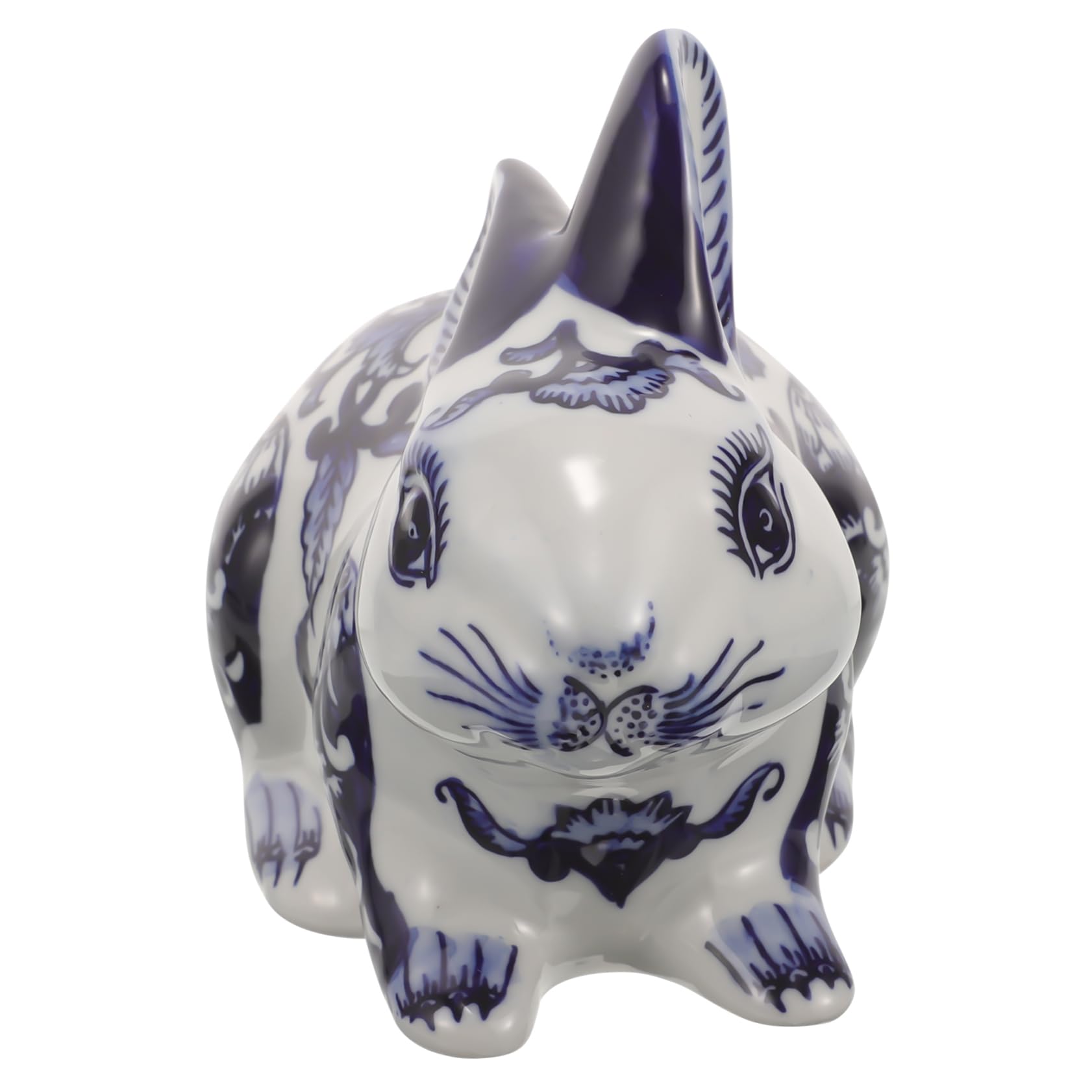 Alipis Statua Di Coniglio in Ceramica Blu e Bianca Decorazione Da Tavolo Forma Di Coniglietto Ornamento Creativo Per Stanza Dormitorio o Cassettiera