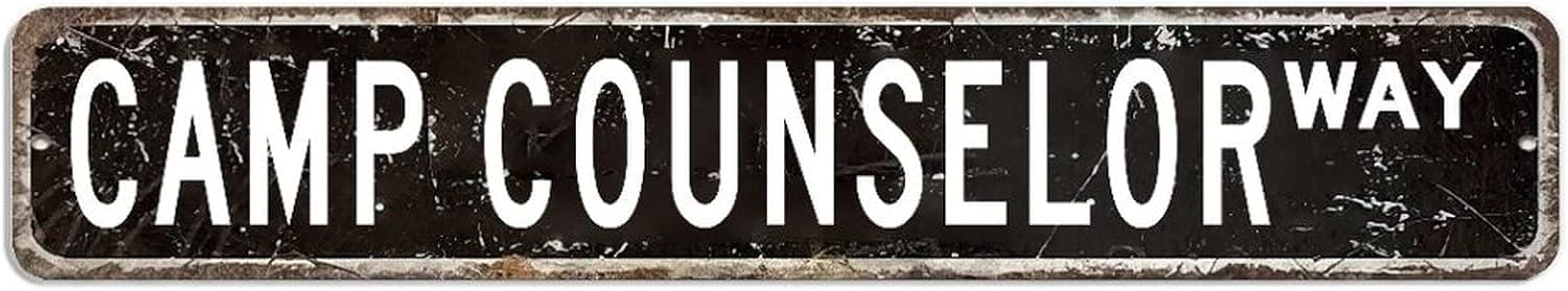 Peiyeety A006 Vintage Metal Tin Sign Decorative Wall Art Camp Counselor Way Themed Sign, Rustic Style, Durable Waterproof Rustproof, For Home, Summer Decor, Camp, Easy To Mount, 4X16 Inch