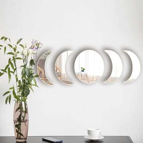Miniatura 3 de 5 adhesivos de pared de espejo acrílico - espejos de fase lunar autoadhesivos - decoración bohemia para el hogar, sala de estar, baño, dormitorio