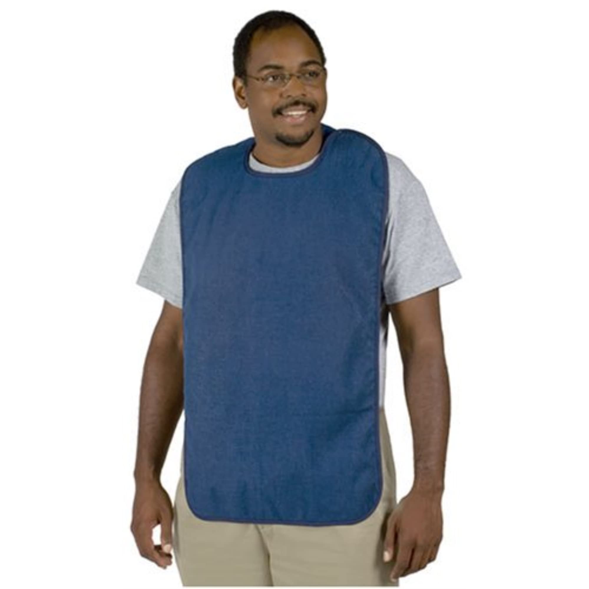 DMI Terry Cloth Adult Bib for Eating, Bibs for Men & Women, Adult Bibs for Eldery, Mealtime Clothing Protector, Washable, Blue