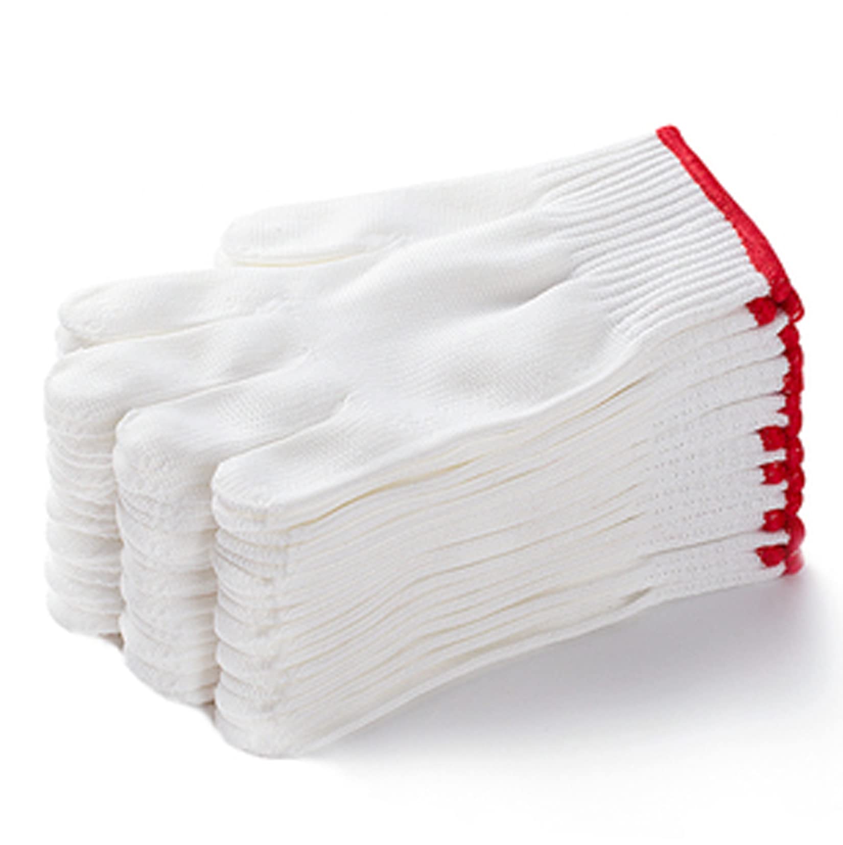 BOTOWI Guanti da Lavoro protettivi in Nylon Bianco da Uomo, 24/48/72/120 Paia di Guanti da Lavoro Leggeri e di Sicurezza Lavorati a Maglia per Uso grigliate, edilizia e Giardinaggio,10packs/120 Pairs