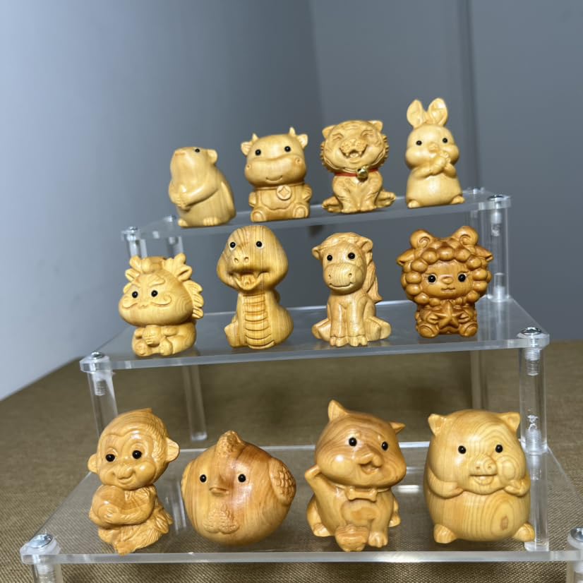 Estatua mini de madera del zodiaco chino Rata Feng Shui miniatura 5