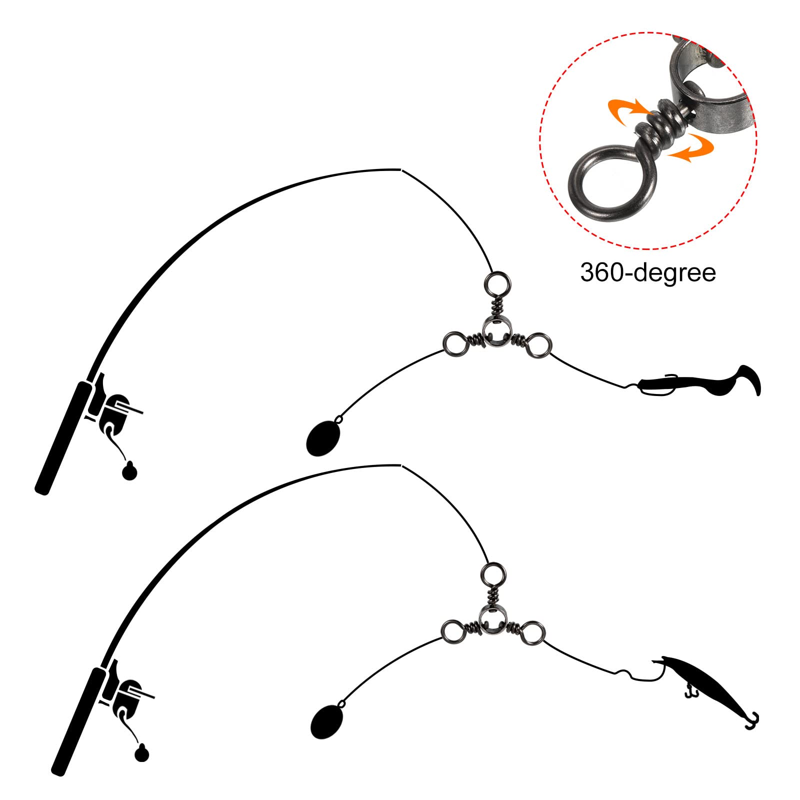 PATIKIL 3 Way Swivel, 20Pcs 22lb Stainless Steel Cross Line Terminal Tackle for Saltwater Freshwater Fishing Black - Image 4