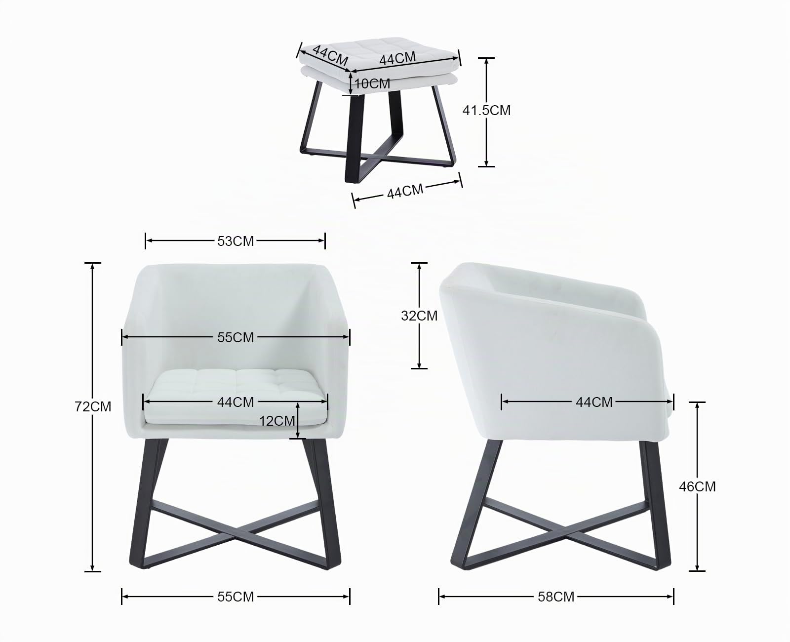chairus Fauteuil de Salon avec Repose-Pied, Fauteuil Relax avec Pieds en Métal, Chaise Scandinave en Velours pour Salon, Chambre, Beige