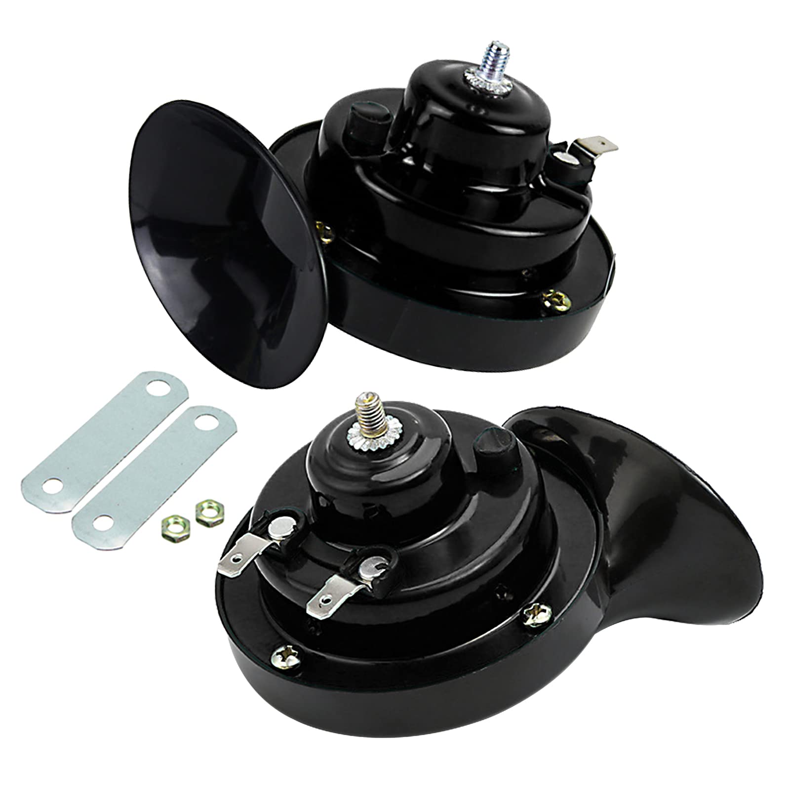 2PCS 300DB Super Loud Train Horn, Mini Size&Big Sound, Car Air Electric Snail Double Horn, 12V Waterproof Air Horn Replacement Kit, Automotive Accessories Universal for Car, Motorcycle #Black