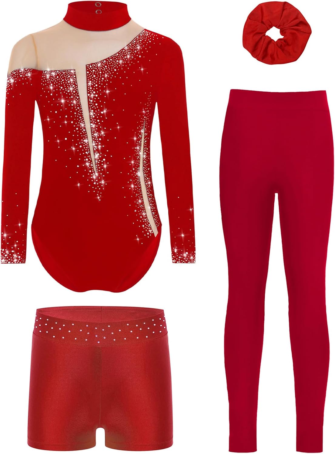 JEYPINMI Kids Girls Gymnastic Leotard with Shorts Leggings and Hairband Ballet Dancing Unitards Sparkle Outfits Set Burgundy 8 Years