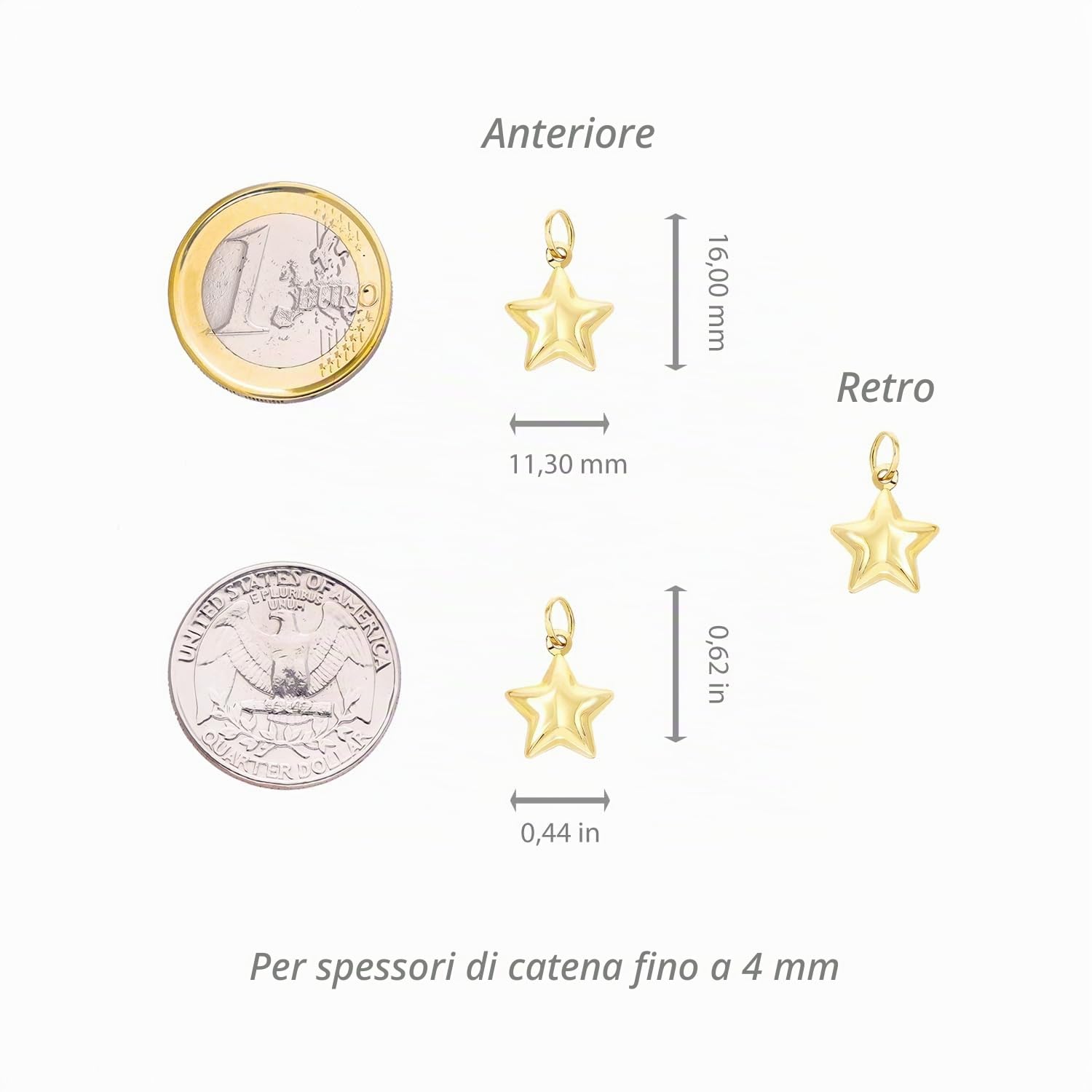 forme di Lucchetta Stella in Oro Giallo 14K - Ciondolo Pendente per Donna