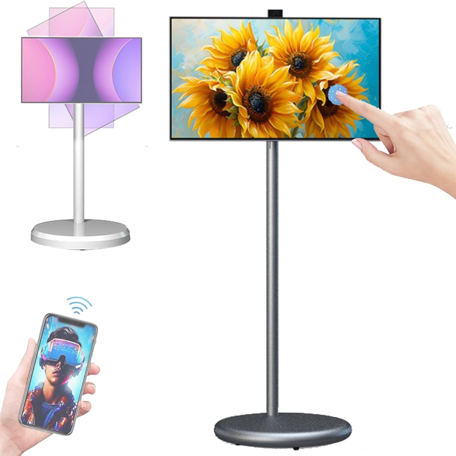 27-Inch Portable TV on Wheels, Wireless TV-Android 6+128g,1920 * 1080p Touch Screen, Support Wireless Screen Projection, with Camera, 9000mah Battery, Downloadable App, Network Connection Grey