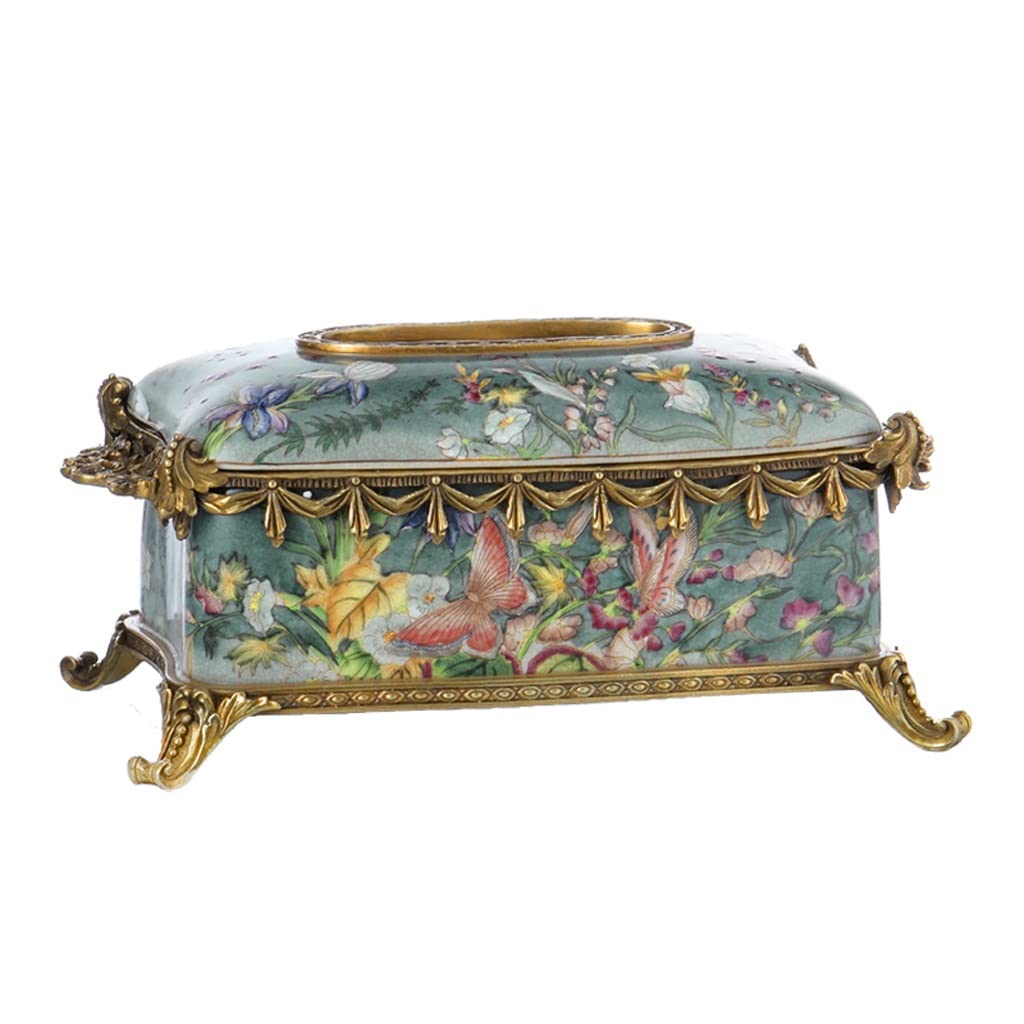 GTHTUHFD Tissue Box Cover Tissue Box Ceramic With Copper Living Room Desktop Art Luxury Decorative