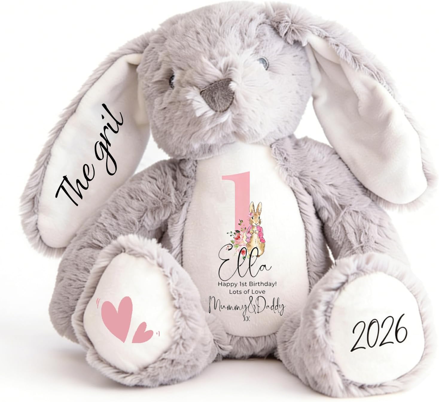 Personalized Printed Plush Rabbit Custom Initial Plush Rabbit Toy Baby's First Easter Gift Easter Basket Filler Christening Gift Suitable for Baby Boys and Girls