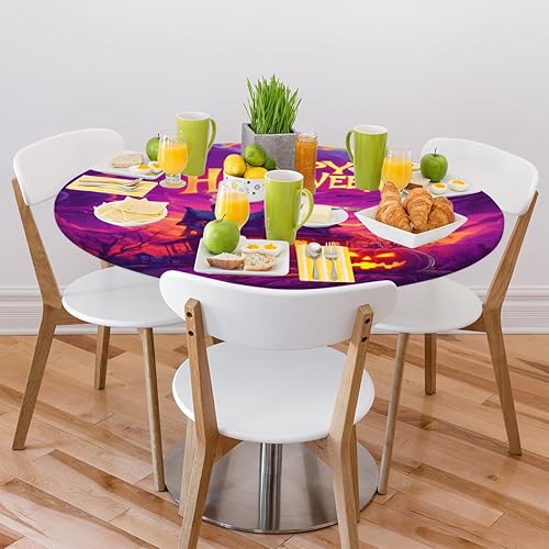 Vista 85 de cfpolar Mantel redondo ajustable de verano, hojas de palma tropical, borde elástico, mantel redondo lavable para uso en interiores y exteriores, se