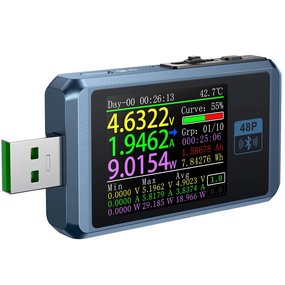 DollaTek FNB48P 6-cyfrowy tester wy?wietlacza, wielofunkcyjny woltomierz, amperomierz, ?adowarka USB typu C, wyzwalacz wykrywania przewodów