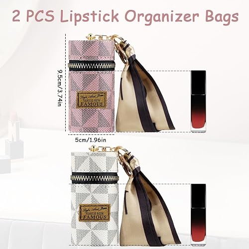 Miniatura 2 de Organizador de lápiz labial, bolsa de cuero para brillo de labios con llavero, mini estuche portátil para lápiz labial para brillo de labios, bolso,