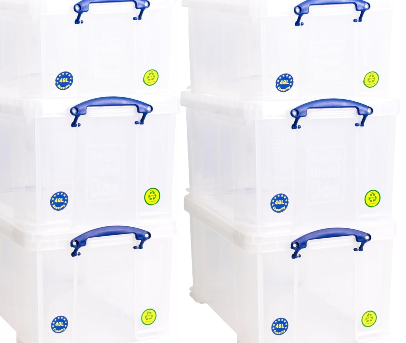 Really Useful Plastic Storage Box 48 Litre CLEAR Pack of 6