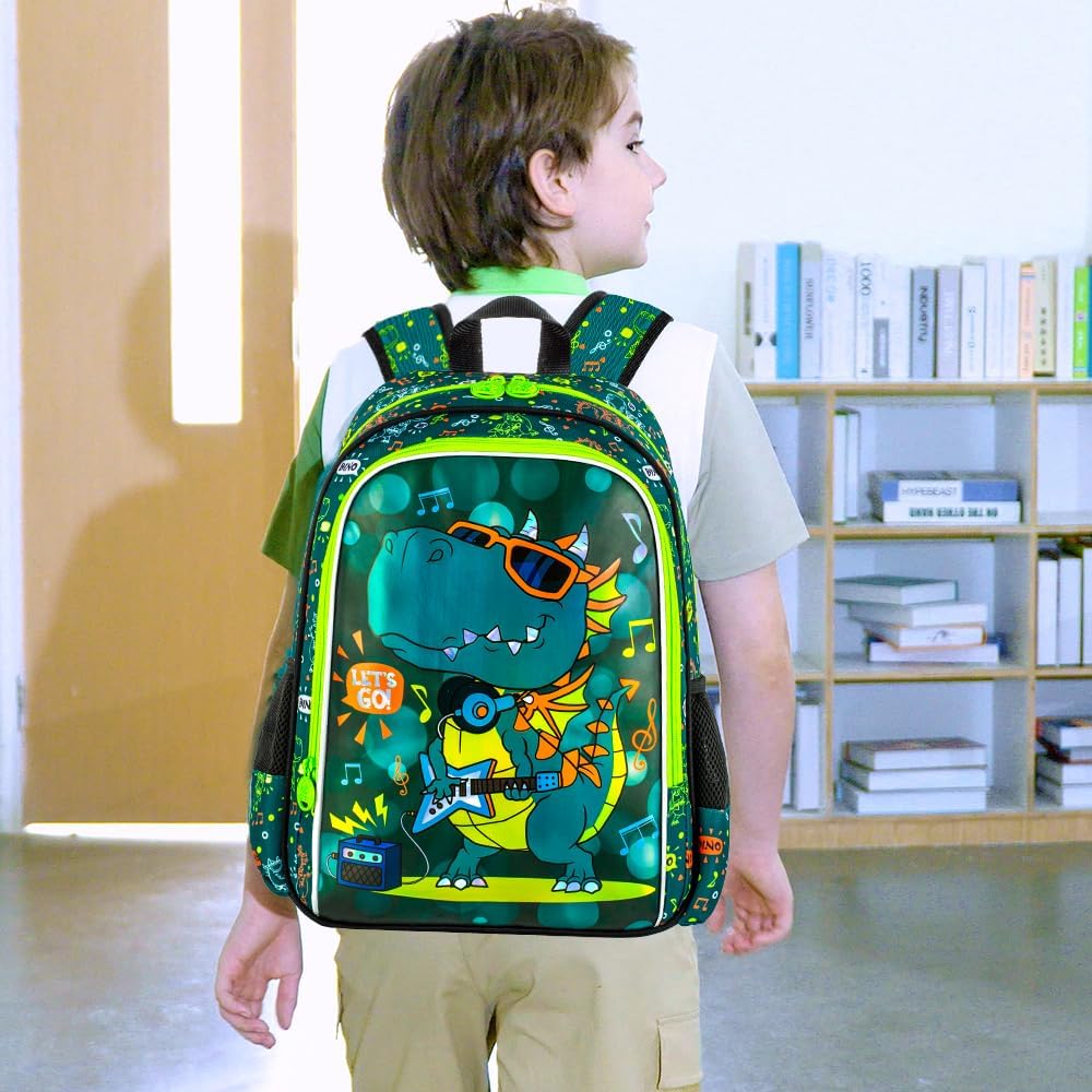 16" Dinosaur Backpack for Boy, 3Pcs Kids School Bookbag for Elementary Preschool Kindergarten, School Backpacks with Lunch Box(Green) - Image 2