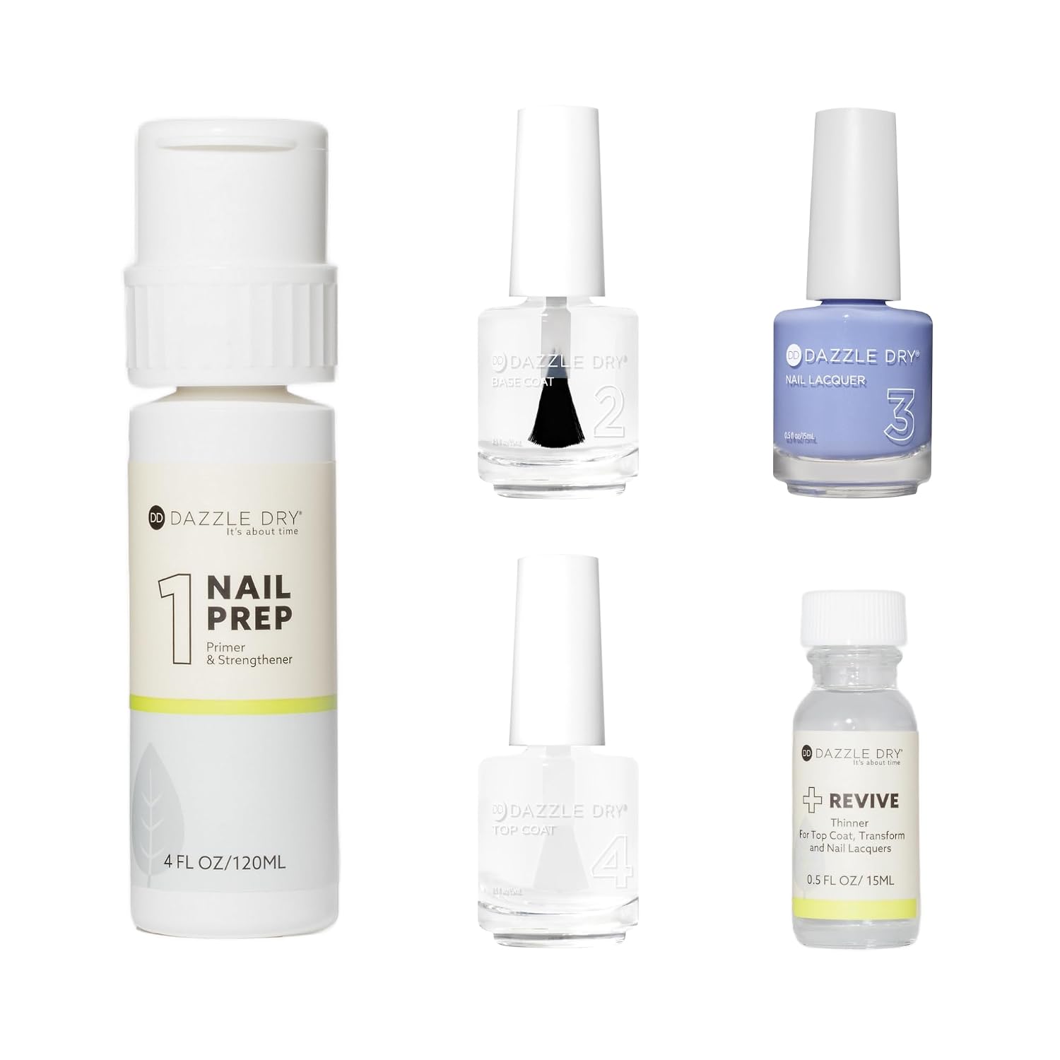 Dazzle Dry Full System Kit - Sail Away - A pastel periwinkle blue. Full coverage cream. (5 Piece Kit)