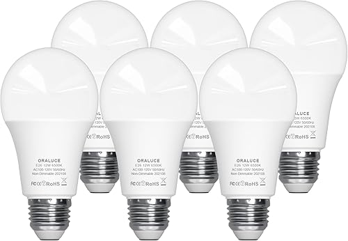 ORALUCE Bombilla LED, bombillas A19 de 12 W, equivalente a 100 W, 120 V, 1200 lm, blanco frío 6500 K, base media E26, no regulable, eficiencia