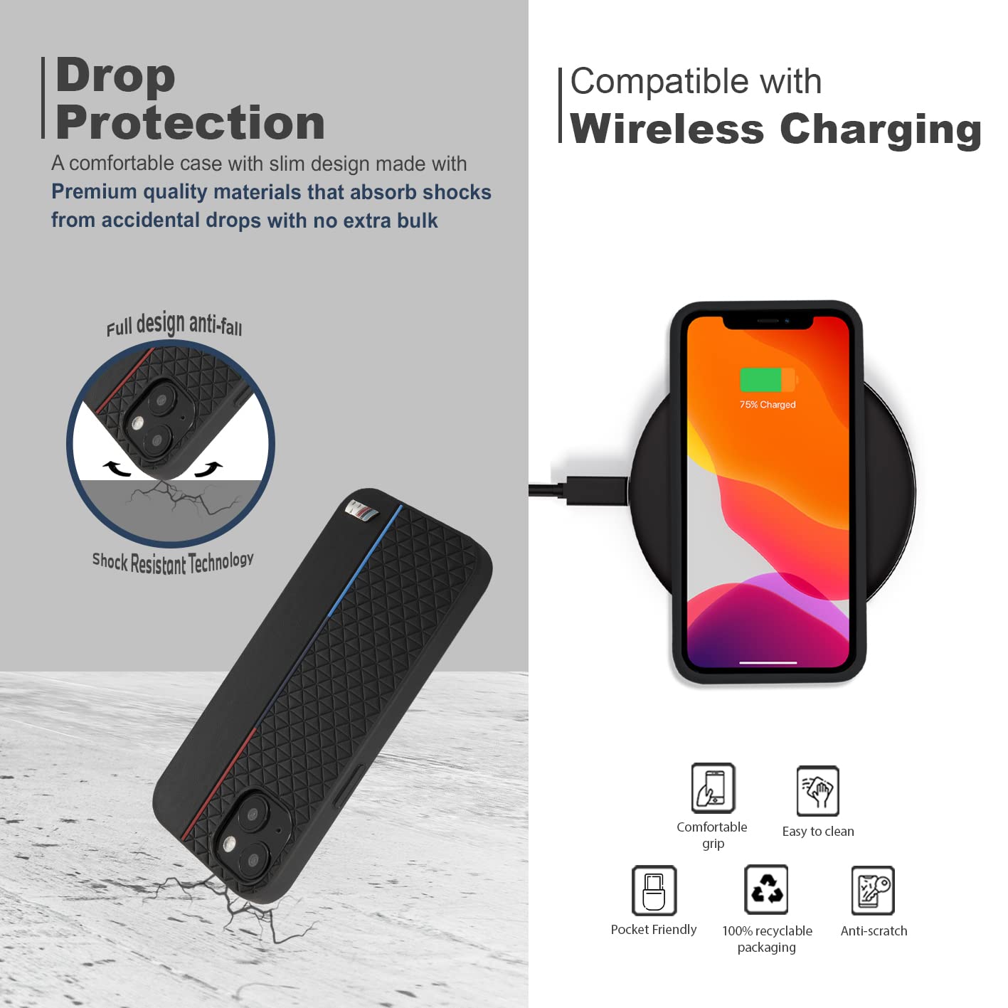 BMW BMHCP13MTRTBK - Custodia per iPhone 13 6,1", collezione M Triangles