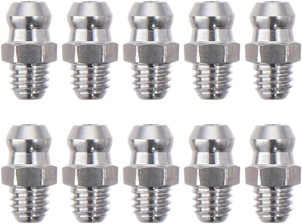 BYOBYO 10pcs Stainless Steel Straight Grease Fitting, Silver Tone M6/M8/M10 x 1mm Thread Hydraulic Grease Nipple Zerk Fitting Nozzle(M10 x 1)