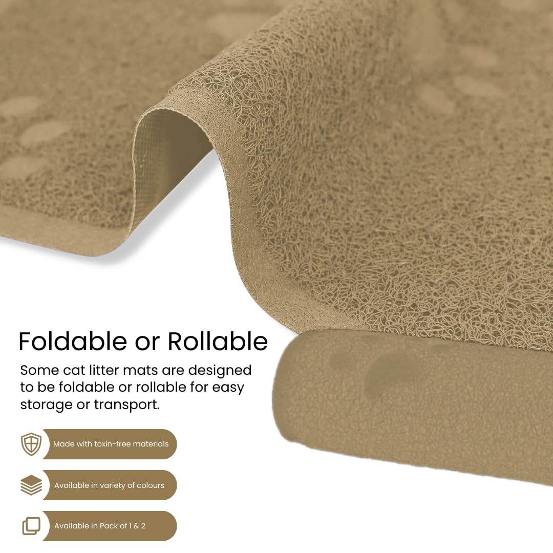 Andalus Große Katzenstreu Matte, 2 Stück - Wasserdicht, Rutschfest & Leicht zu Reinigen Katzenklo Matte für Extra Effiziente Haustierstreu Fangen Beige (30" X 18")
