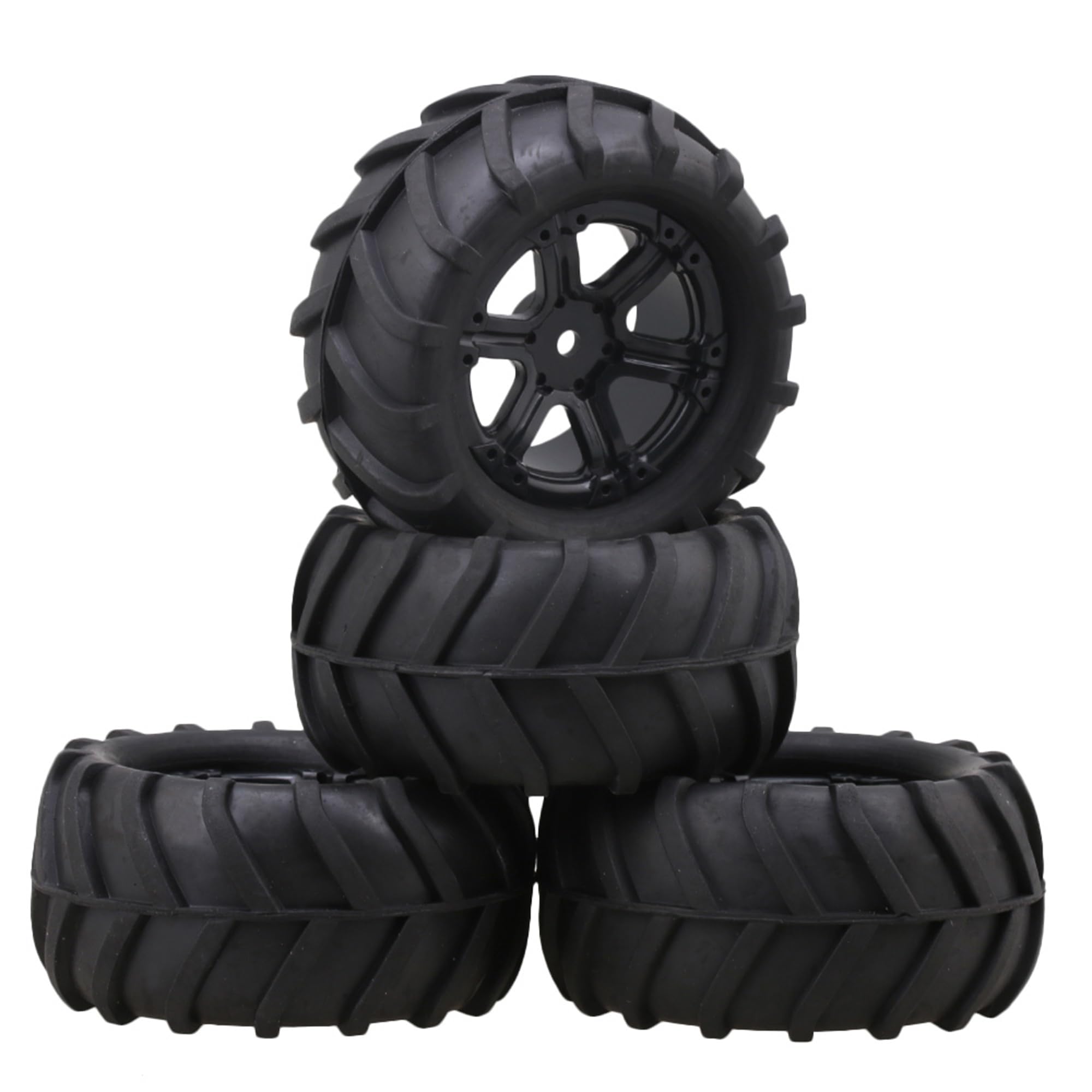 lovermusic 4PCS 1/16 RC Crawler Truck Off Roader Rubber Tires and Rims, 3.35x1.65inch Rock Climbing Tires