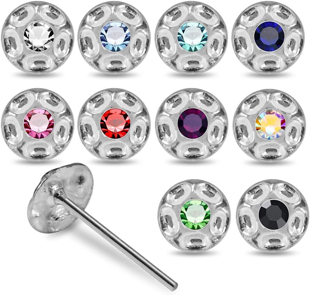 20 Pieces Box Set Tribal Shield with Crystal Stone Design 22 Gauge 925 Sterling Silver Nose Pin - Nose Stud - Tiny Nose Ring - Nose Piercing Body Jewelry