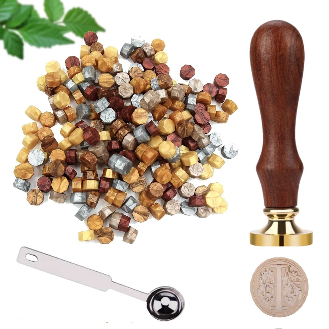 Kunya® Initial Alphabet I Wax Seal Stamp, Wax Seal Kit(25pcs -Mix) Vintage Elegant Botanical Leaves Wax Sealing Stamp with Wax Stamp Spoon for Wax Sealing-image-48