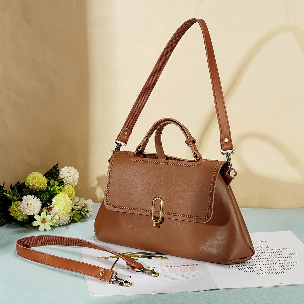 PH PandaHall 2 pcs 22 Inch Brown Leather Replacement Handles Purses Straps Handbags Shoulder Bag Strap with Antique Bronze Swivel Lobster Buckles - Image 5