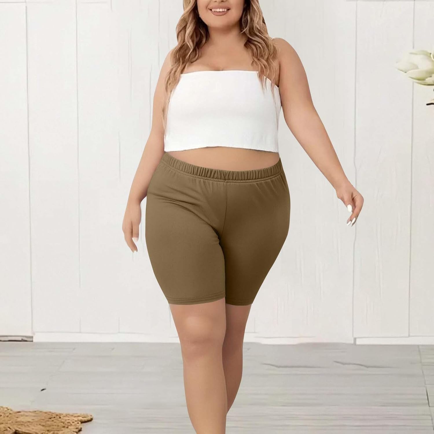 HGps8w 3-Pack Women's Plus Size Yoga Shorts Elastic Waist Casual Summer Pajams Bottoms Stretchy Comfy Short Leggings