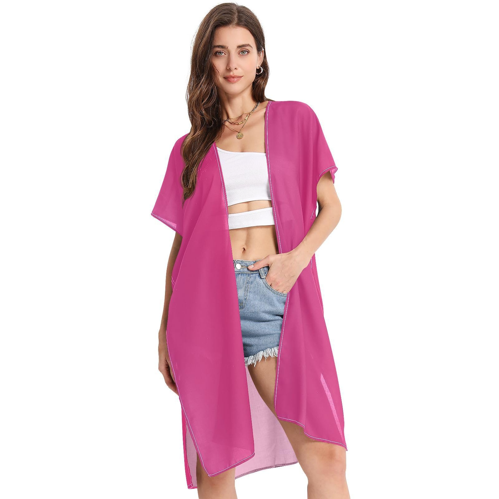 Cover Ups for Women Open Front Bikini Cover Up Cruise Ship Essentials S-L Red Gradient