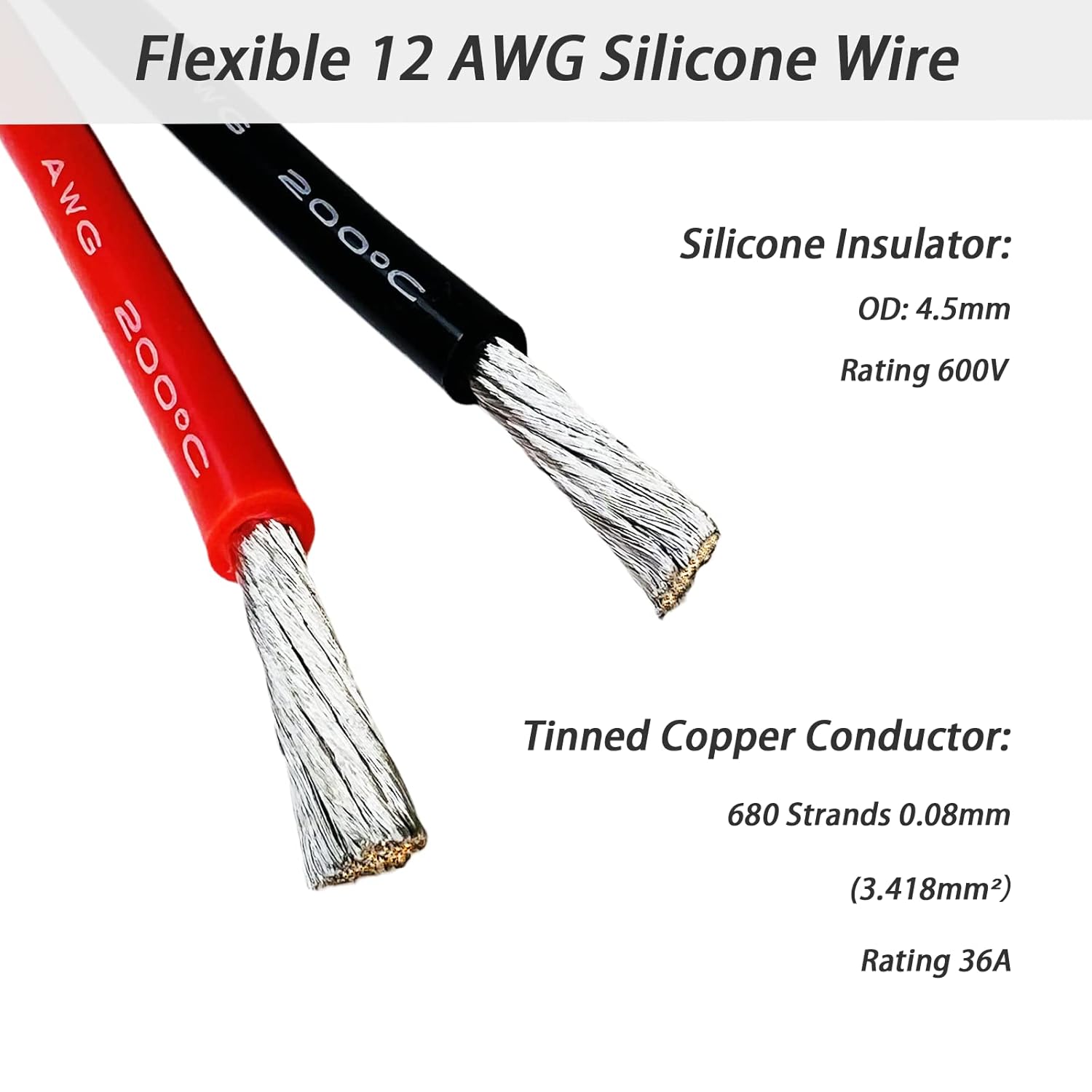 12 AWG Silicone Wire 60FT, Ultra Flexible 12 Gauge Stranded Automtive Wire 6 Colors (Red, Black, White, Blue, Yellow, Green Each 10FT) 12AWG Tinned Copper Wire for Battery