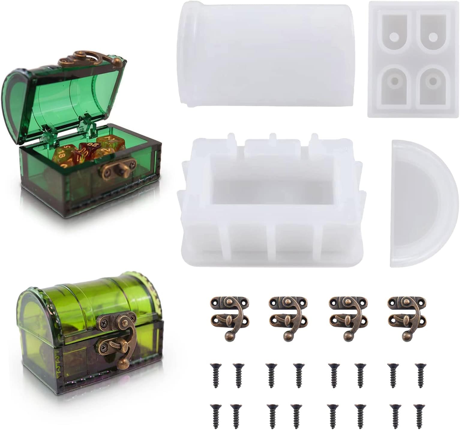 Treasure Chest Resin Molds Dice Box Molds with Hasp Lock Epoxy Resin Mold DIY Silicone Molds Jewelry Storage Mold Casting Craft Mould for Gift Home Decor