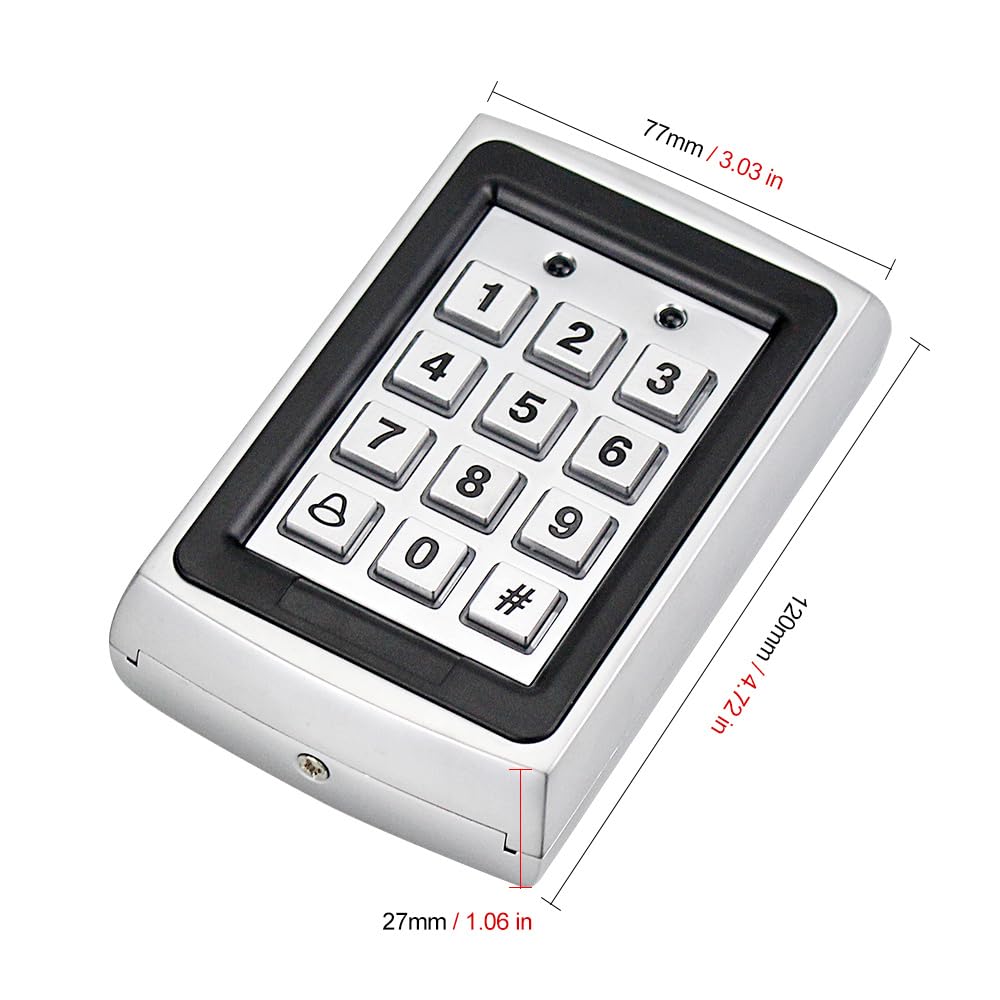 Controleur d'acces RFID en Métal Clavier Digicode, Système de Contrôle d'accès Extérieur, Couvercle étanche avec Porte-clés RFID 10pcs 125KHz