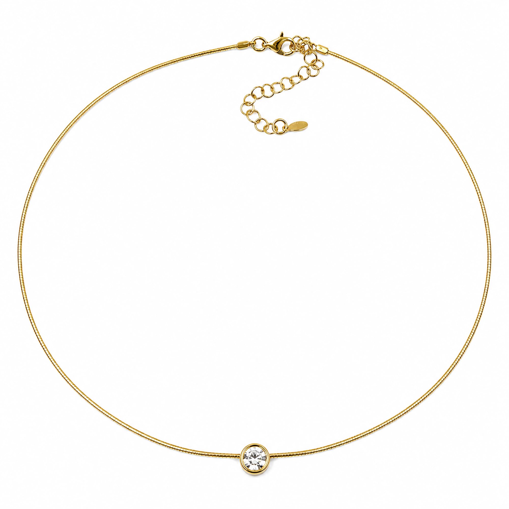 Gioielli Aurum Collana Punto Luce Donna in Argento 925 Dorato, Girocollo Semirigido con Ciondolo Brillante, Regalo