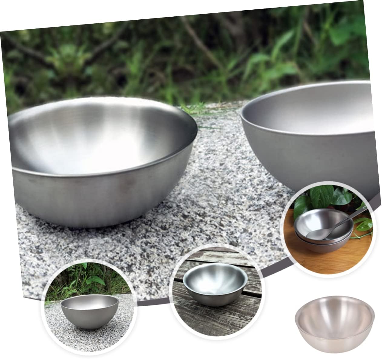 YARNOW 1pc Titanium Double Bowl Lightweight Portable Camping Tableware Outdoor Picnic Essential for Hiking Backpacking and Travel