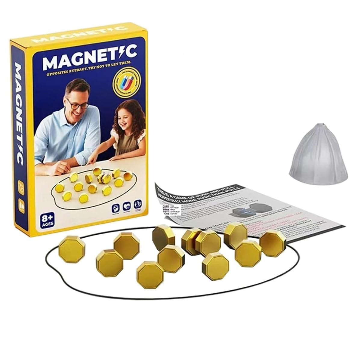 Magnetic Chess Game, Magnetic Stone Game with String Portable Table Top Magnet Strategy Games Logic Training Magnetics Chess Board Games Educational for Birthday Carnival Cosplay (yellow)