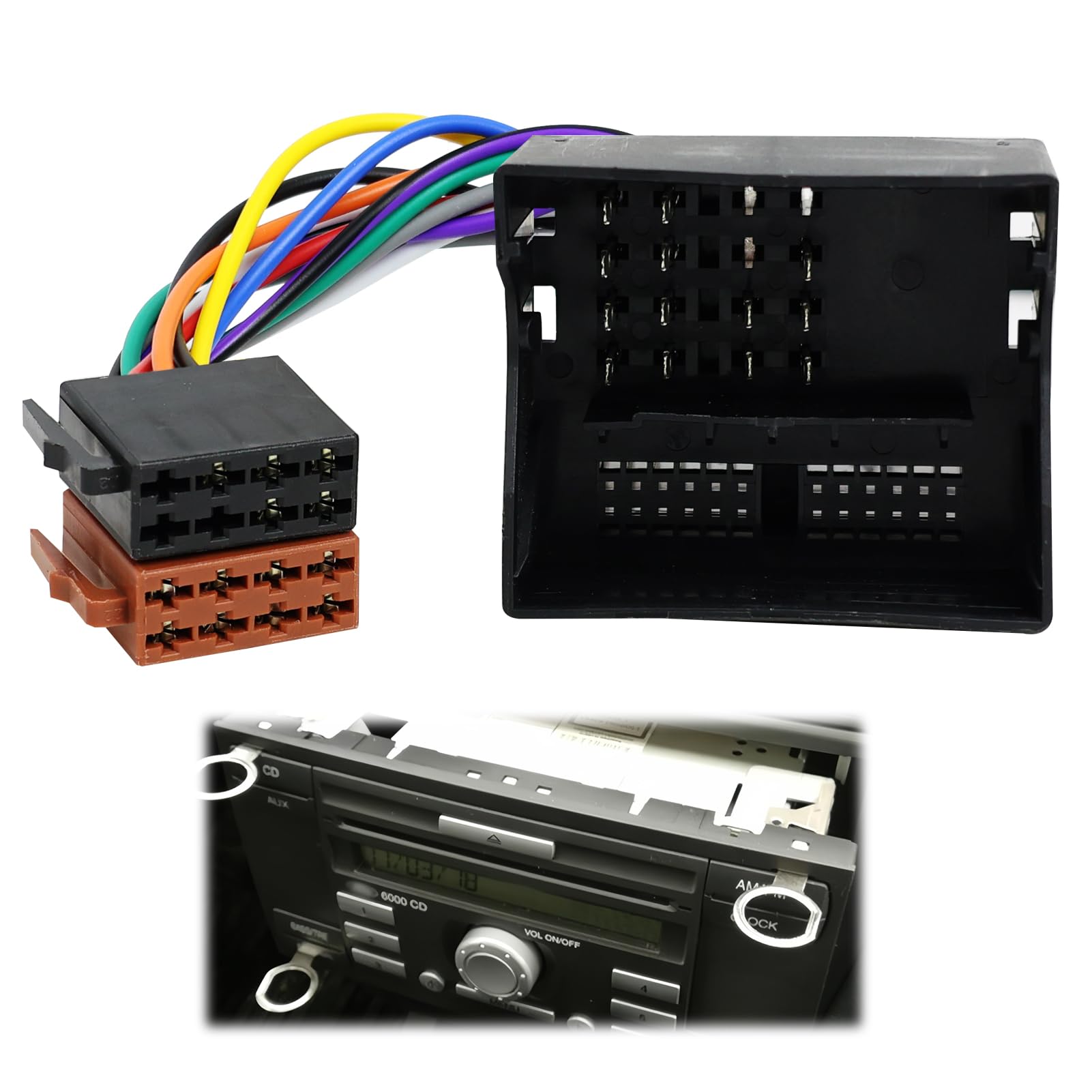 ISO Wiring Harness Connector 16 Pin Car Stereo Radio Wire Harness for VW Ford Fiesta Focus Tiguan Golf Polo BMW Jetta Passat C-Max S-Max Mondeo Transit Galaxy Kuga ISO Adapter Cable Lead Loom Plug