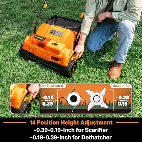 Image of LawnMaster 48V MAX Brushless 16 inch 2-in-1 Cordless Dethatcher and Scarifier with Removable Thatch Collection Bag Quick-Fold - CLGVB4816 | Removable Thatch Collection Bag, Quick-Fold