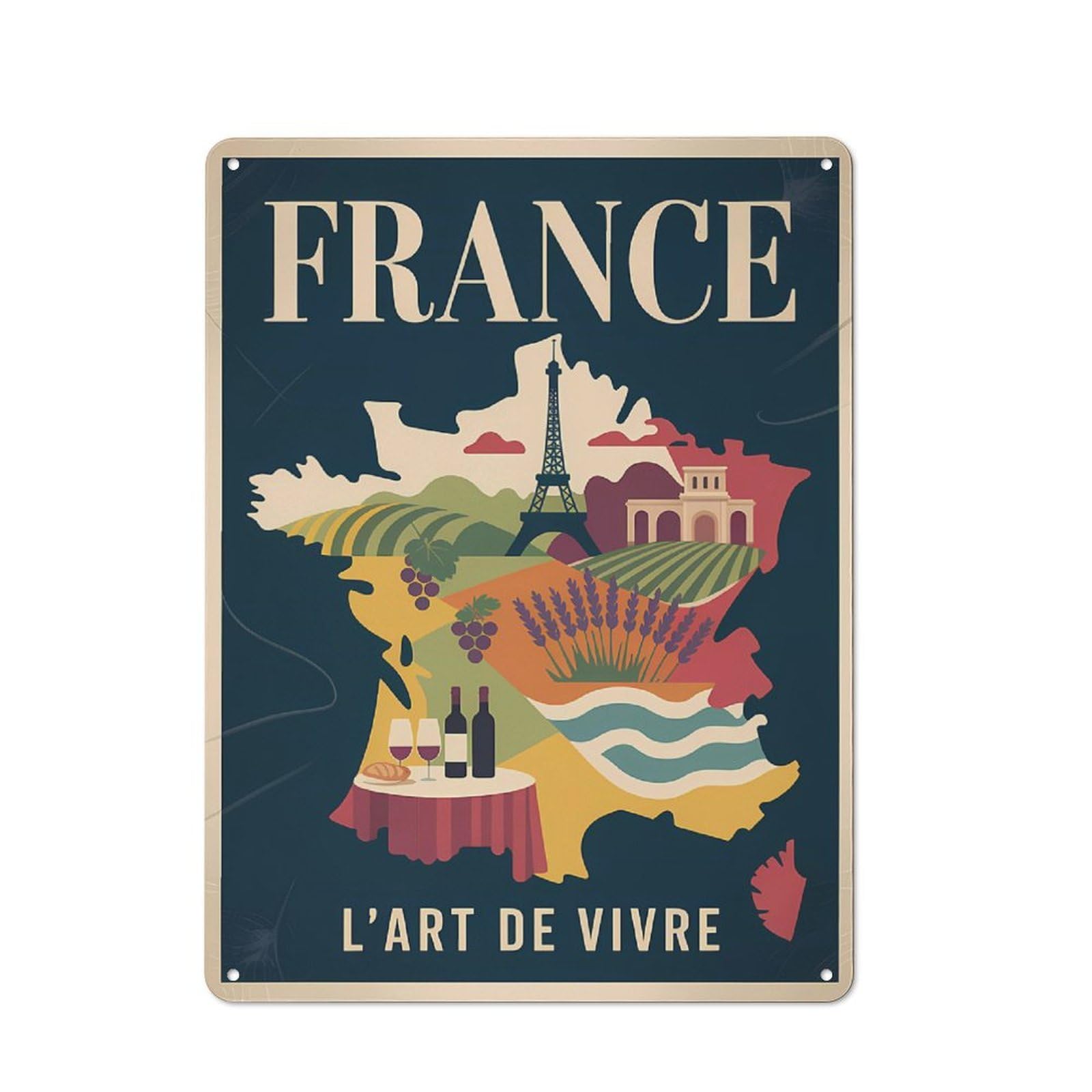 Junmoney Style-8 For Café Or Restaurant, France Travel Retro Metal Sign 40X30cm, Gift For Café Owners And Decorators During The Christmas Season
