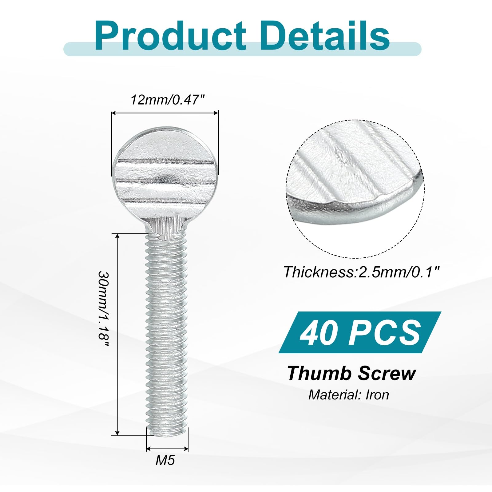 MECCANIXITY 40 Pcs M5x30mm Thumb Screws, Solid Iron Spade Head Fully Thread Galvanized Finger Racket Screw Bolts Fasteners for Home, Electronic, Machine