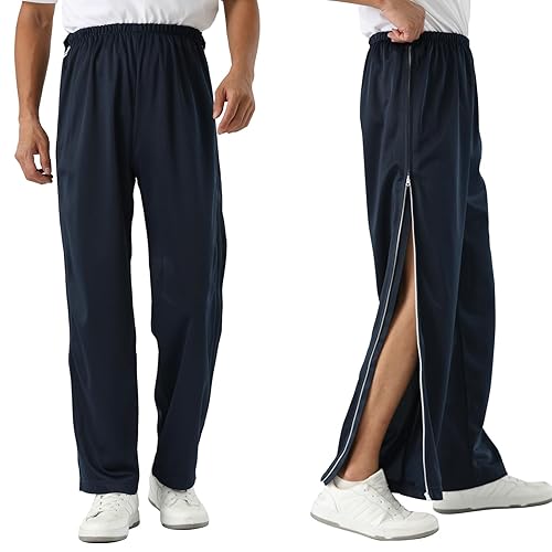 Ropa para pacientes postrados en cama, con velcro, forro polar de algodón, pantalones rasgados para hombres para poscirugía, incontinencia,