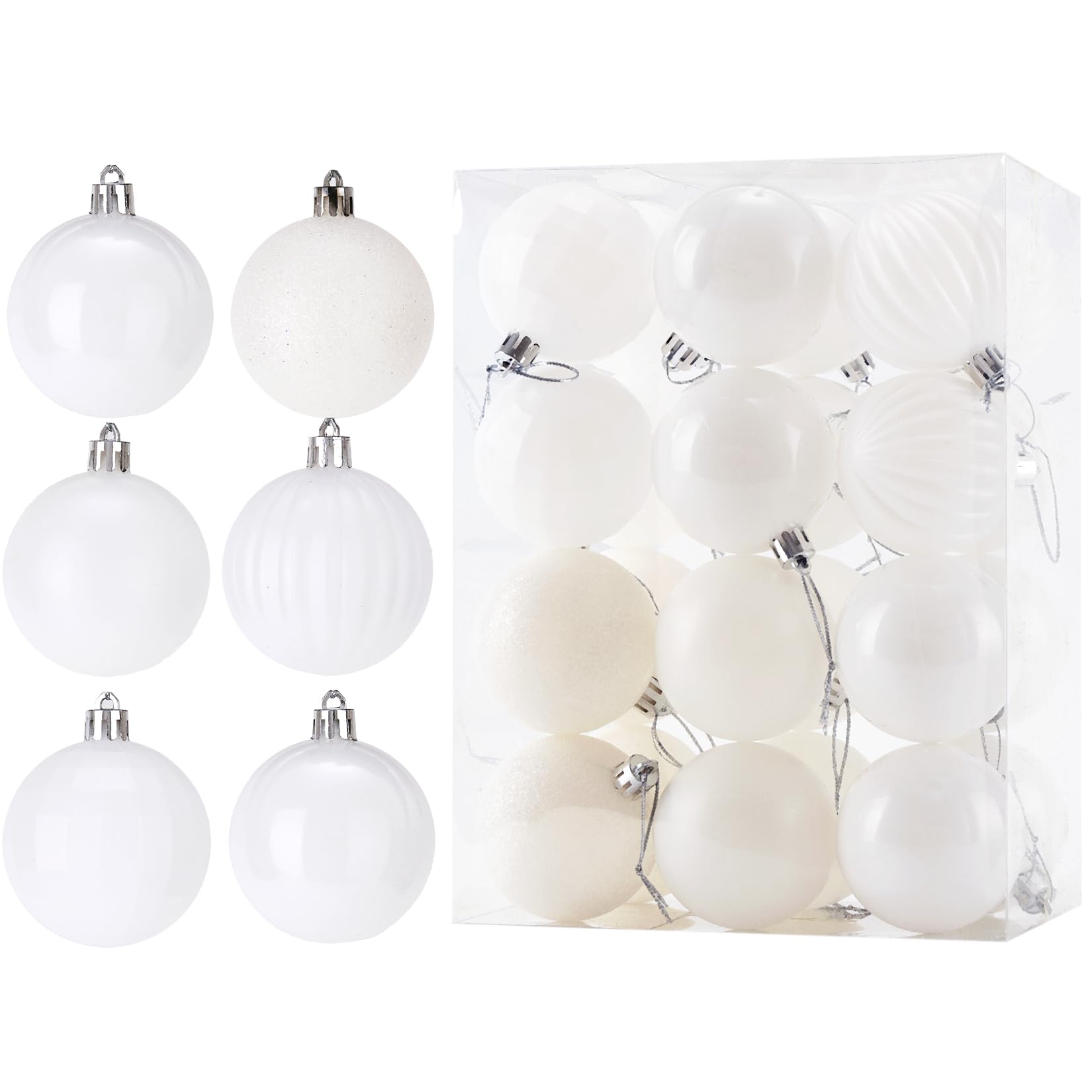Diahom Christmas Ball 24ct 2.36 Inches White Mini Xmas Hanging Ornaments for Trees Wreath Garland Wedding Party Home Office Shop Decorations