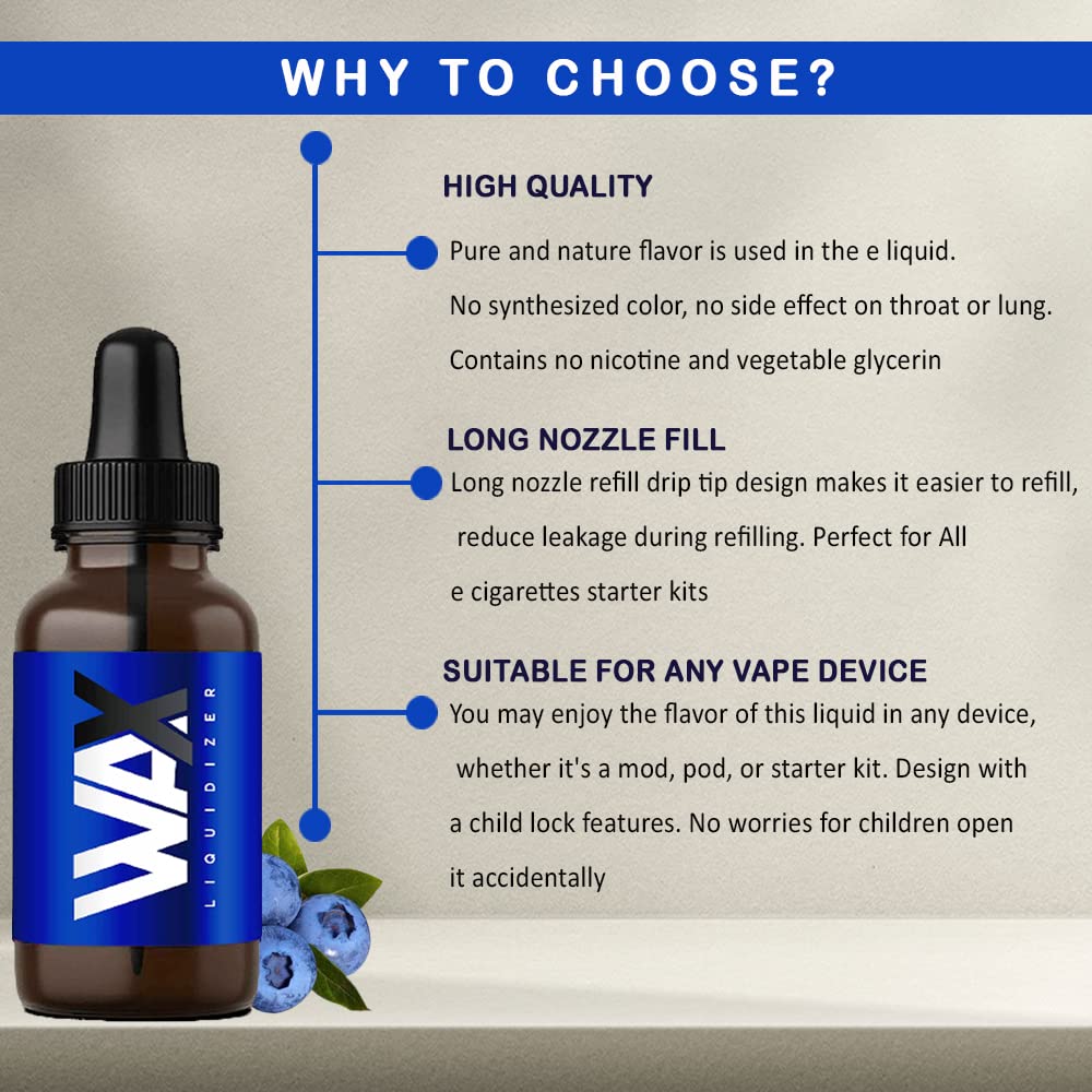 Wax Liquidizer Jus Vape Premium | E-liquide | Sans nicotine | 100 ml | du  Colorado | Approuv par la FDA (bleuet) : Amazon.fr: High-Tech