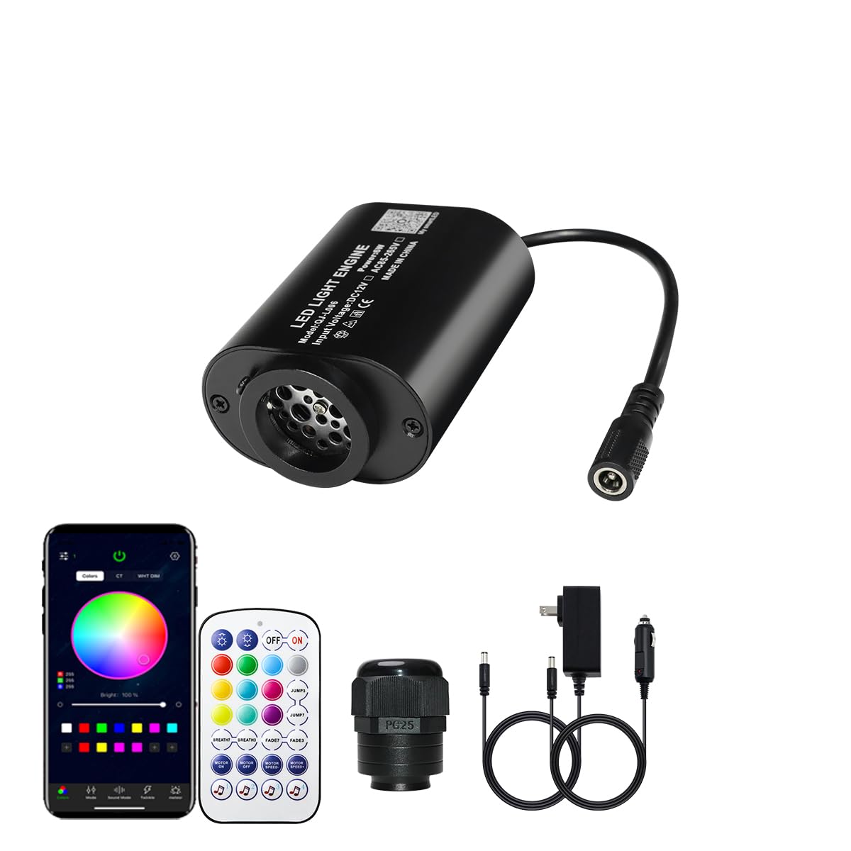 AMKI Mini 6W Twinkle Sound Mode RGBW Light Source Engine Driver Remote/APP Control Starlight Box Motor for Fiber Optic Star Ceiling Light Kit