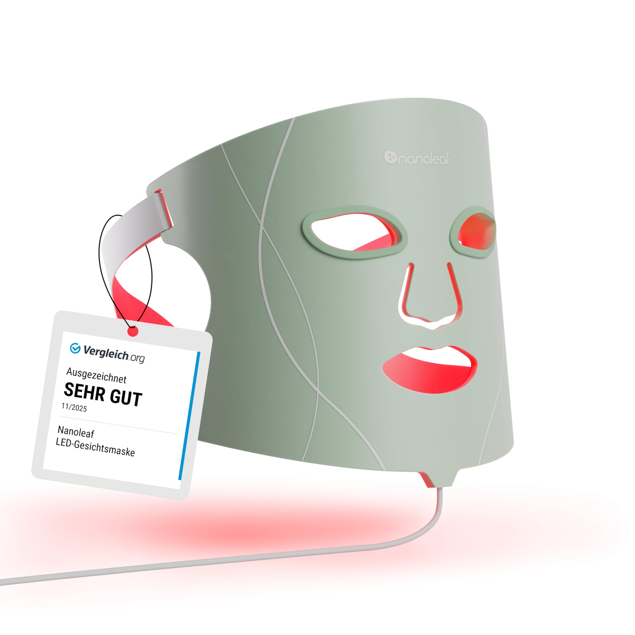 Nanoleaf LED-Lichttherapie-Gesichtsmaske, 7 Lichtmodi, tragbare Rotlichtmaske mit NIR-LEDs, Silikon & Augenschutz, 5-10 Minuten Schnellbehandlung, Infrarot wiederaufladbar