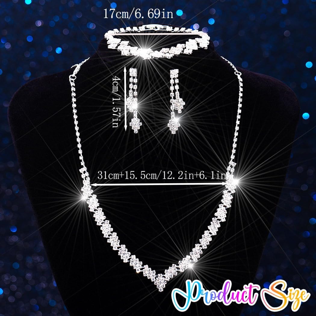 Aukmla Silver Rhinetsone Necklace Set Wedding Jewelry Sets Prom Jewelry for Brides and Women